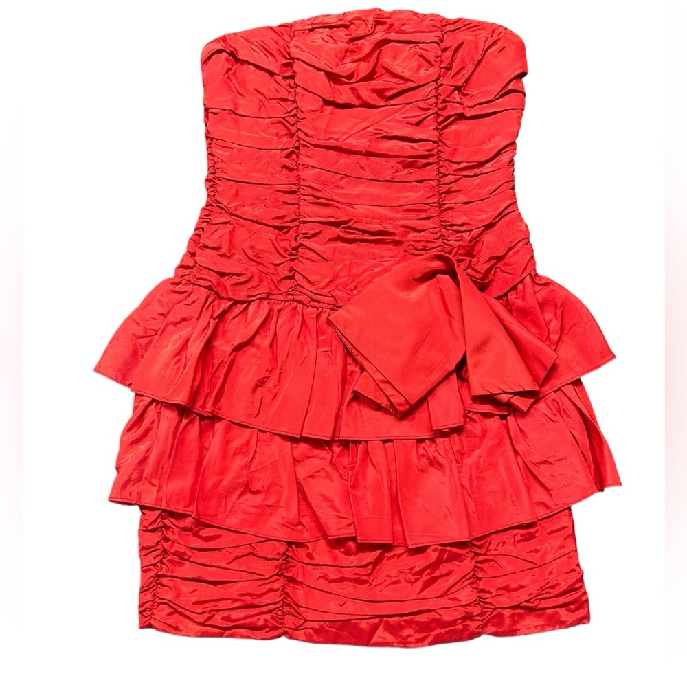 JOLIE MADAME rare vintage strapless red prom cocktail dress front bow size 9/10